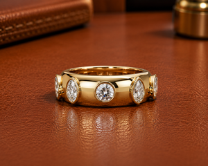 Luxury 14K Gold Bezel Set Band <b>Thick</b> Wide Dome <b>Ring</b> Mixed Round Marquise Cut Lab Grown diamond Eternity <b>Ring</b> for Women Men - Product Image 1