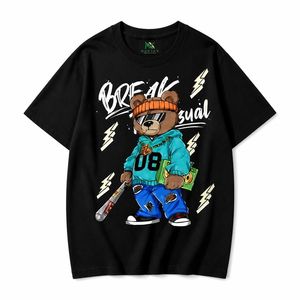 เสื้อยืดโอเวอร์ไซส์ลายการ์ตูนหมีสำหรับผู้ชาย สไตล์ลำลองฮิปฮอป สตรีทแวร์ ผ้าฝ้ายระบายอากาศดี พิมพ์ลายกราฟิก เสื้อผ้าแฟชั่นฤดูร้อน - Product Image 3