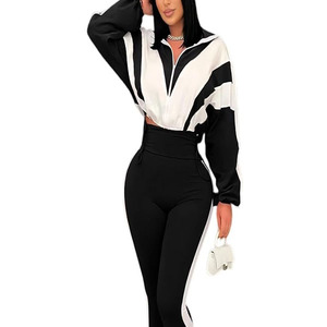 Ensemble de survêtement 2 pièces pour femme, color block, veste courte zippée à manches longues et pantalon legging, tenue de jogging - Product Image 2