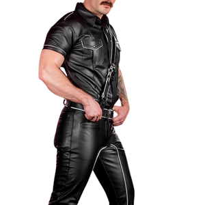 Pantalon d'uniforme en cuir blanc de haute qualité avec liseré élégant pour une apparence audacieuse et tendance - Product Image 3