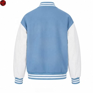 เสื้อแจ็คเก็ต Letterman สีน้ำเงินขาวสำหรับผู้ชาย ทรงเบสบอล คอวี มีซิปและกระเป๋าเสื้อ สำหรับใส่ลำลอง เสื้อแจ็คเก็ต Varsity สำหรับผู้ชาย - Product Image 6