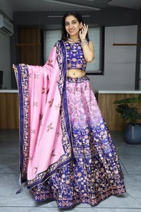 Printed Art Silk Lehenga Set With <b>Gota</b> Patti Kali Work Wedding Festive Wear Collection - Product Image 1