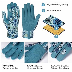 Gants de jardin élégants bleus à motif floral pour femmes, gants de travail de protection avec paume durable pour la plantation intérieure et extérieure - Product Image 2