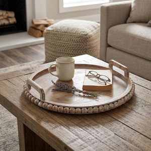 Bandeja de Servir de Madera con Borde de Cuentas Elegantes de Primera Calidad y Bandeja Decorativa para Bodas, Mesas de Comedor de Ramadán, Moderna, Duradera y Ligera - Product Image 5