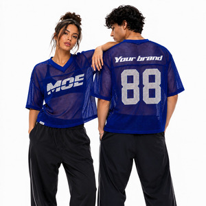 Camiseta de fútbol americano unisex personalizada de malla transparente al por mayor, transpirable, con cuello en V, estilo urbano, ligera y transparente. - Product Image 5