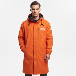 OEM Custom Logo <b>Men's</b> Windbreaker <b>Long</b> <b>Coats</b> Waterproof Plus Size Nylon Double Breasted Chest Zipper Pockets Hiking Hooded - Product Image 2