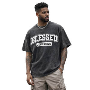 เสื้อยืดโอเวอร์ไซส์สีดำคุณภาพสูงสำหรับผู้ชาย ผ้าฝ้ายฟอกกรด พิมพ์ลายตามสั่ง สไตล์สตรีทแวร์ลำลอง แฟชั่นฤดูร้อน เสื้อยืดลายกราฟิก - Product Image 2