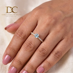 Anillo Étnico de Oro Amarillo Sólido de 14 Quilates con Diamante Cultivado en Laboratorio y Yag Paraiba Azul Cultivado en Laboratorio, Joyería Fina Certificada por IGI para Mujer - Product Image 5