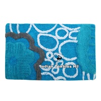 Tapis de bain en coton de luxe Waves tapis de salle de bain antidérapant tapis de bain absorbant tapis de sol bleu et blanc lavable en Machine
