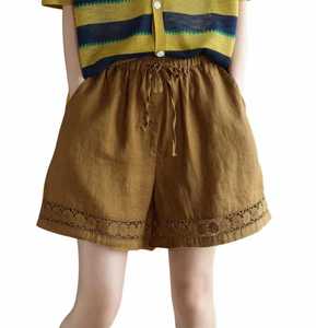 Shorts de plage mi-taille pour femme, écologiques, séchage rapide, respirants, décontractés, en coton/élasthanne tricoté, taille élastique, coupe classique, été - Product Image 2
