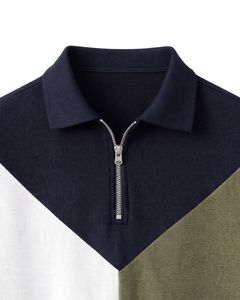 Manufacturer Mens Half Zip <b>Polo</b> <b>Shirt</b> <b>Navy</b> <b>Blue</b> White And Olive Color Block Short Sleeve Casual Knit Top Custom Manufacturer OEM - Product Image 6