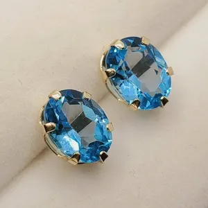 Moissanite Oval <b>Stud</b> <b>Earrings</b> 925 Silver <b>Blue</b> Gemstone Classic Prong Setting Lightweight Jewelry for Women - Product Image 4