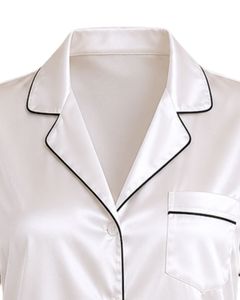 Conjunto de pijama de satén champán personalizado para mujer, ropa de dormir de seda de lujo, traje de noche con botones, conjunto de loungewear suave de manga corta - Product Image 6