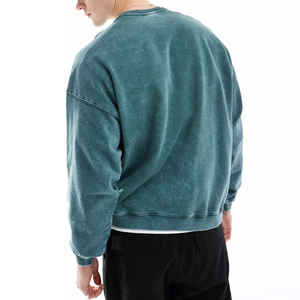 Sudadera Oversize de Cuello Redondo para Hombre, Color Sólido, Teñido en Prenda, Felpa Francesa, Estilo Casual para Otoño, Pantalones Cargo Negros - Product Image 3