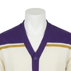 Custom Omega Fraternity Acrylic Knitted <b>Cardigan</b> Chenille letter High Quality <b>Purple</b> with Cream <b>Cardigan</b> Greek Apparel - Product Image 3