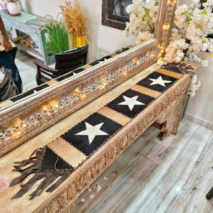 Vintage Wooden <b>Bench</b> With Star Pattern <b>And</b> Led Lights For Home Decoration - Product Image 1