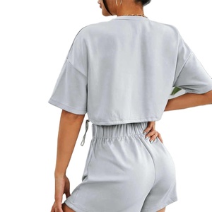 Conjunto de Dos Piezas para Mujer, Talla Grande, Bordado, Transpirable, Spandex/Algodón, Casual, Verano 2025, Logotipo Personalizado, Hombros Caídos - Product Image 4