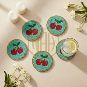 Handcrafted Eco-Friendly Modern Beaded Tomato Tea Coaster 100mm Diameter Orange Green Decorative Table Accessory for Fresh Touch - Product Image 6