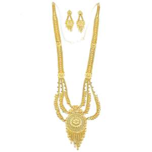 Juego de Collares Rani Haar con Diseño Floral en Oro Micro de 14K, 18K y 24K, Joyería Nupcial India, Juego de Joyería de Moda en Latón Dorado - Product Image 2