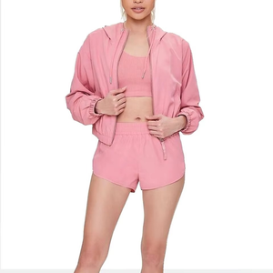 OEM Women's <b>Lightweight</b> Hooded <b>Jacket</b> Shorts Set Quick Dry Activewear <b>Running</b> Workout Athleisure Clothing - Product Image 1