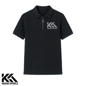 Chemise à manches courtes noire pour homme, tricotée en polyester/coton, fermeture éclair, séchage rapide, coupe décontractée, logo personnalisé imprimé sur le devant - Product Image 1