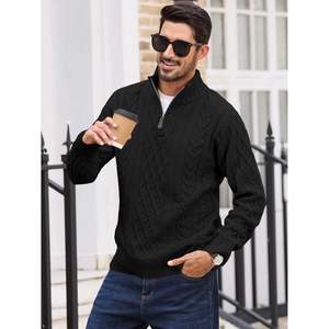 2025 hommes à manches longues quart fermeture éclair pull pull décontracté câble tricot col montant pour Polo doux Anti-rides pour l'automne - Product Image 2
