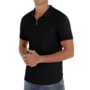 Vêtements de golf haut de gamme, pantoufles décontractées à manches courtes, logo personnalisé, streetwear, polos pour hommes en polyester/coton à demi-zip blanc - Product Image 3
