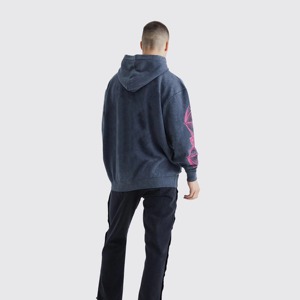 Sweat-shirt à capuche pour homme, coupe classique, 100% coton, French Terry 300g, séchage rapide, délavé à l'acide, rose uni, décontracté, streetwear d'hiver - Product Image 5