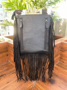 กระเป๋าหนังวัวแท้แบบตะวันตกสำหรับผู้หญิงกระเป๋าพาดลำตัวประดับพู่ประดับหนังวัวแกะสลัก - Product Image 5