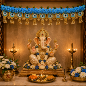 Toran de porte œil porte-bonheur rose bleu avec pompons dorés pour entrée principale, salle de prière, festival, décoration suspendue pour la maison - Product Image 1