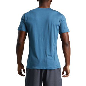 T-shirt pour homme, bleu, manches courtes, col rond, séchage rapide, coupe classique, logo tricoté sur le devant, style streetwear, couleur unie, vêtements de sport - Product Image 2