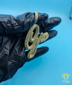 Iced Out <b>Initial</b> NAME <b>Pendant</b> Hip Hop Bling Necklace Gold Tone Custom Letter Chain Luxury Statement Jewelry - Product Image 6