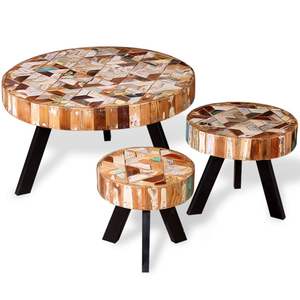 Ensemble de 3 tables basses multicolores en bois recyclé massif - Product Image 2