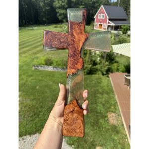 Premium Solid Wood Decorative Cross with <b>White</b> Epoxy Resin Handmade Christian Religious Wall <b>Hanging</b> Gift Decor - Product Image 6