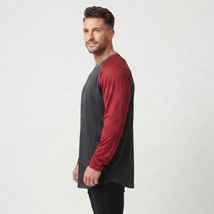 T-shirt homme col rond raglan à manches longues, style streetwear, décontracté, coupe oversize, pour le jogging - Product Image 4