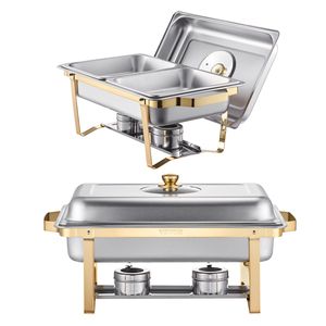 Set da Buffet in Acciaio Inossidabile da 4 Qt, 2 Pezzi, con 4 Vaschette Rettangolari da Mezza Taglia, Scaldavivande Professionale per Catering - Product Image 1