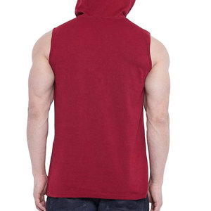 New Arrival Winter Solid <b>Men</b> Pullover Casual <b>Sleeveless</b> <b>Hoodie</b> 100% Cotton Fleece Fabric Breathable Eco-Friendly Adjustable Hood - Product Image 2