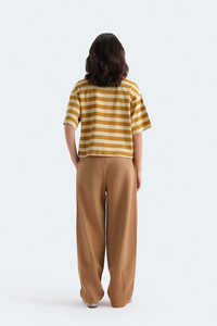 Vente directe d'usine, t-shirts rayés jaune moutarde confortables pour femmes, best-sellers en gros, t-shirt en coton - Product Image 6