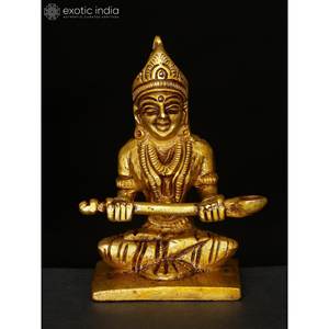 Petite statue de déesse Annapurna en laiton de 3 pouces faite à la main pour la décoration intérieure et le temple Fabriqué en Inde - Product Image 2