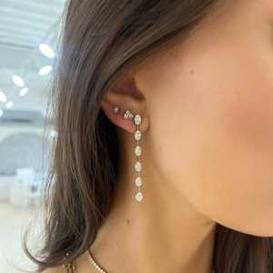 Boucles d'oreilles pendantes en or massif 14K 18K avec diamant de laboratoire taille ovale, minimalistes et élégantes, pour mariée, mariage, bijoux pour femme, vente en gros - Product Image 6