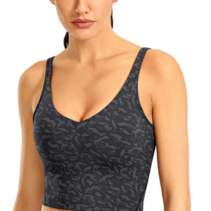 Soutien-gorge de sport pour femme à imprimé camouflage, col en U, maintien moyen, sans coutures, pour l'entraînement, le yoga et la gym - Product Image 1