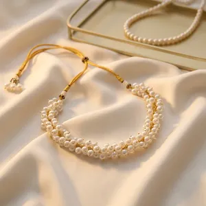 Collier ras du cou en perles blanches de 8 mm avec chaîne Sarafa plaquée or, bijoux de mariage indiens pour femmes, ensemble de mode traditionnel - Product Image 4