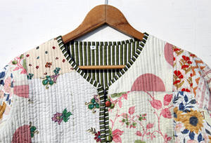 Chaqueta Acolchada de Algodón Hecha a Mano para Mujer, Estilo Boho, Chaqueta Kimono Abierta por Delante con Ribete a Rayas, Reversible - Product Image 2