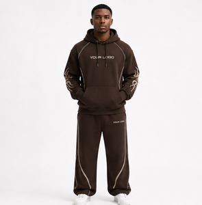Custom Logo Piping Pullover Hoodie Tracksuit <b>Set</b> Men Oversized Heavyweight Fleece Hoodie and Sweatpants Two Piece Suit - Product Image 1
