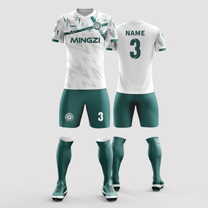Conjunto de Camiseta de Fútbol para Hombre MINGZI, Blanca y Verde con Estampado Geométrico, Cuello en V, Manga Corta, Absorbe la Humedad, Ajuste Atlético, Sublimada - Product Image 6