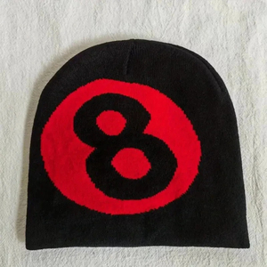 Black Yellow Number 8 Beanie Hat Knit <b>Winter</b> <b>Cap</b> Streetwear Skull <b>Cap</b> High Quality Custom Logo Rhinestone <b>Winter</b> Beanies - Product Image 2