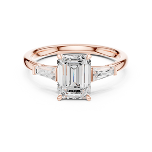 Anillo de Compromiso con Diamante Corte Esmeralda, Anillo Solitario de Oro de 18K con Piedras Laterales Trapezoidales, Anillo de Boda de Lujo - Product Image 2
