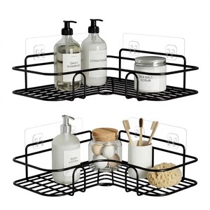 Set of 2 Metal Bathroom Corner <b>Shelf</b> Rack | Self Adhesive No Drill <b>Wall</b> <b>Mounted</b> Rustproof Bathroom & Kitchen Organizer - Product Image 1