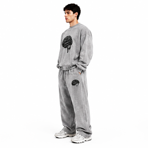 Chándal gris sostenible estampado para hombre, el más vendido, con cremallera completa, cuello alto, corte holgado, ropa informal con bolsillos laterales y logotipo personalizado - Product Image 5