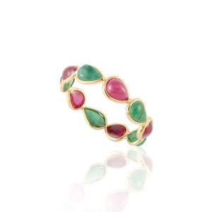 แหวนแต่งงานแบบมีง่ามและทับทิมสีเหลืองทอง18K ปรับขนาดได้ - Product Image 3